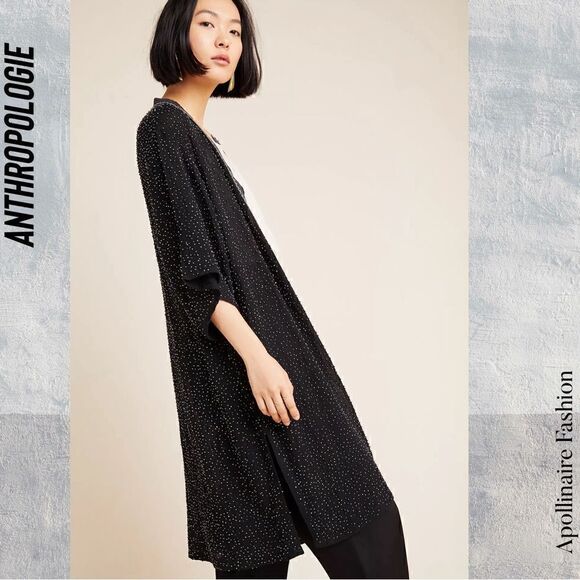 ANTHROPOLOGIE BY BLANK THE ARTIS BEADED KIMONO IN BLACK NWT OS - Picture 5 of 10